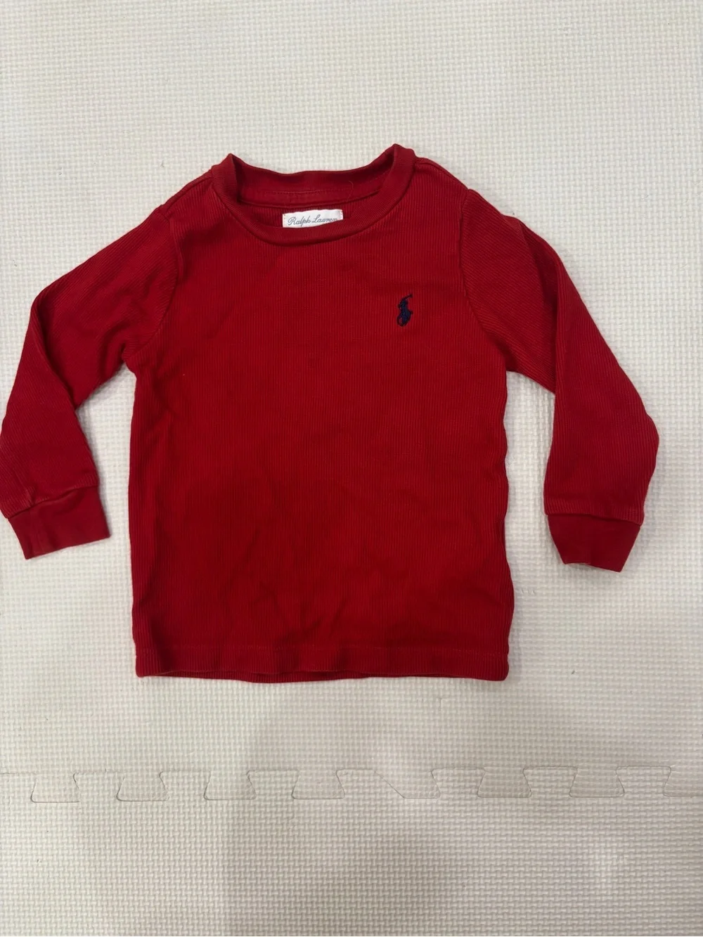 Ralph Lauren Red Long-Sleeve Knit Tee with Navy Pony